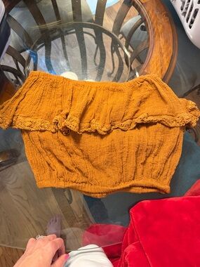 Jens Pirate Booty Cha Cha Rust Orange Ruffled Smocked Tube Top